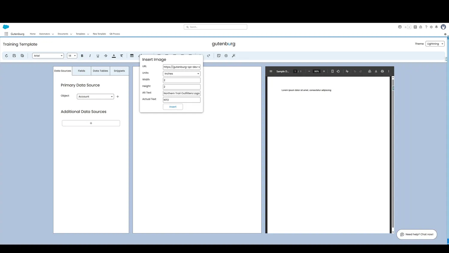 Inserting an image involves a few key settings.