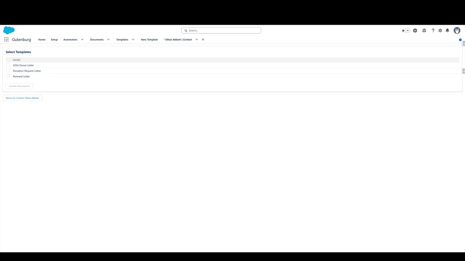 A list of available templates is presented to choose from.